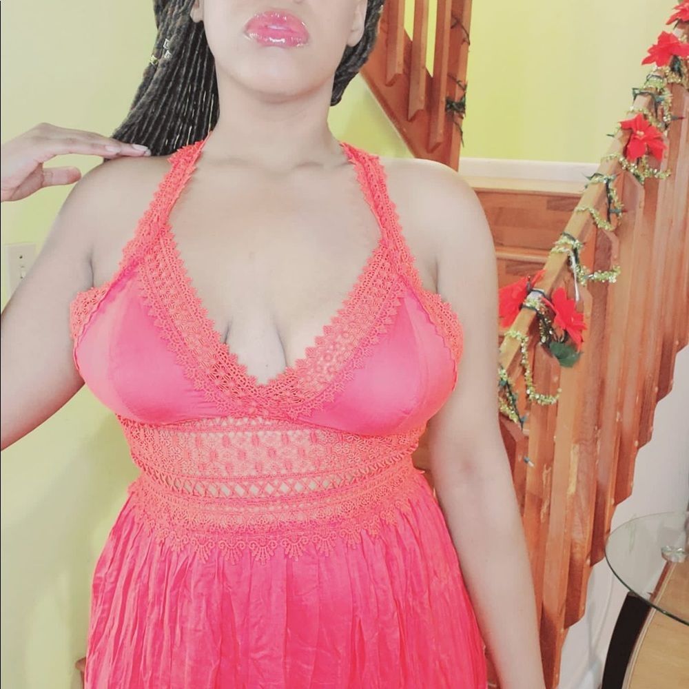 Red Maxi Dress With Crochet Detail - Picture 7 of 8